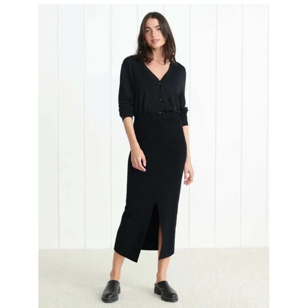 Jenni Kayne Ludlow Cashmere Blend Black Midi Pencil Skirt Ribbed Knit Slit Small - Picture 2 of 11